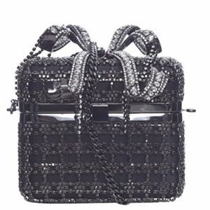 Self-Portrait Black and Silver Crystal Clutch